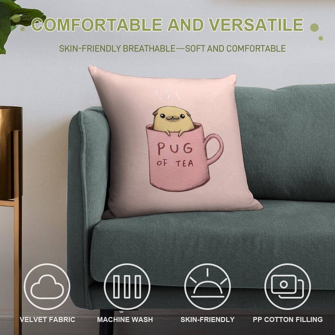 Pug of Tea Soft Home Decor Throw Pillow
