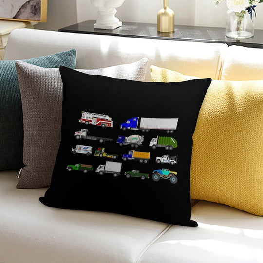 Trucks - The Kids' Picture Show Soft Short Plush Fabric Throw Pillow