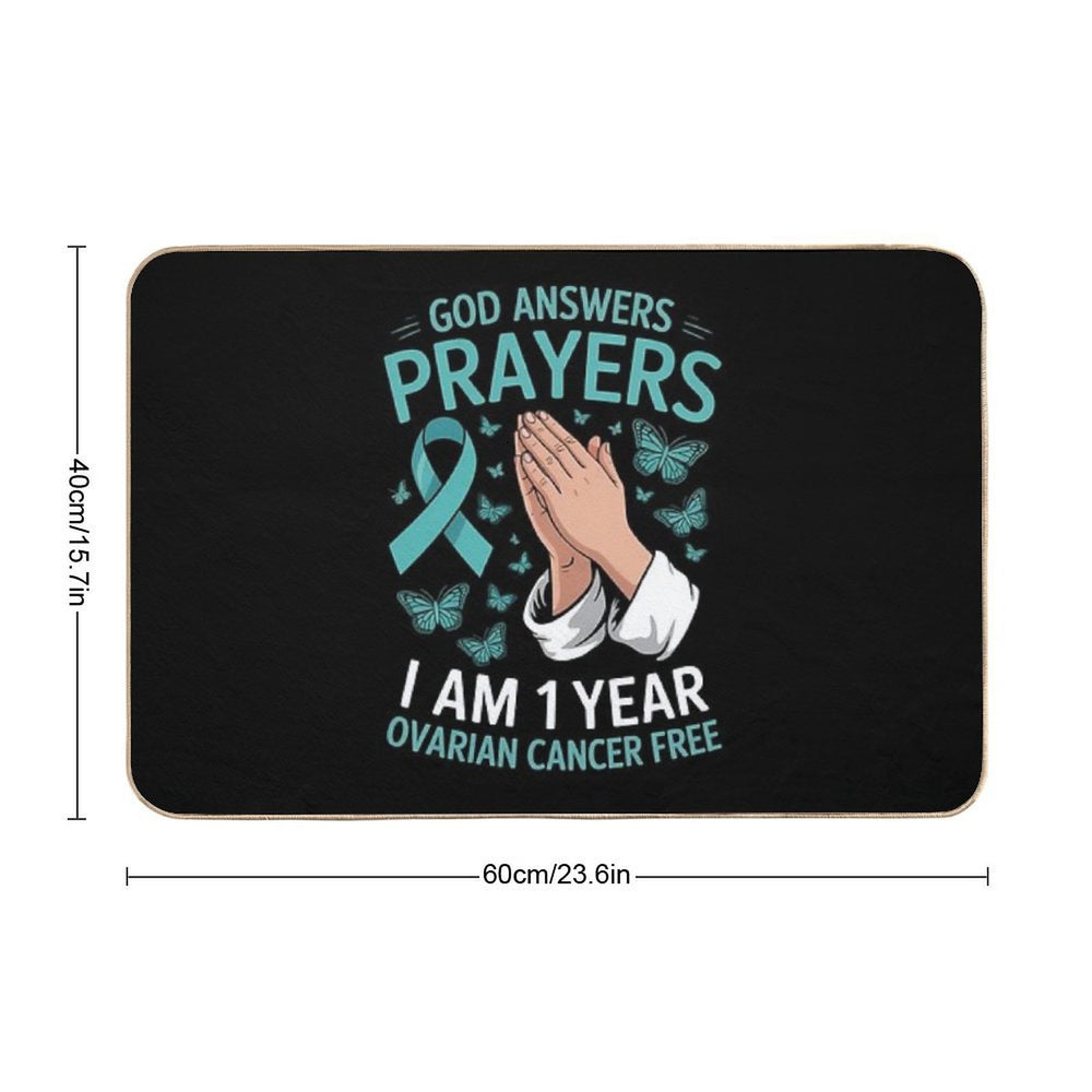 1 Year Ovarian Cancer Free God Prayer Cancer Awareness  Eco-Friendly Bath Mat