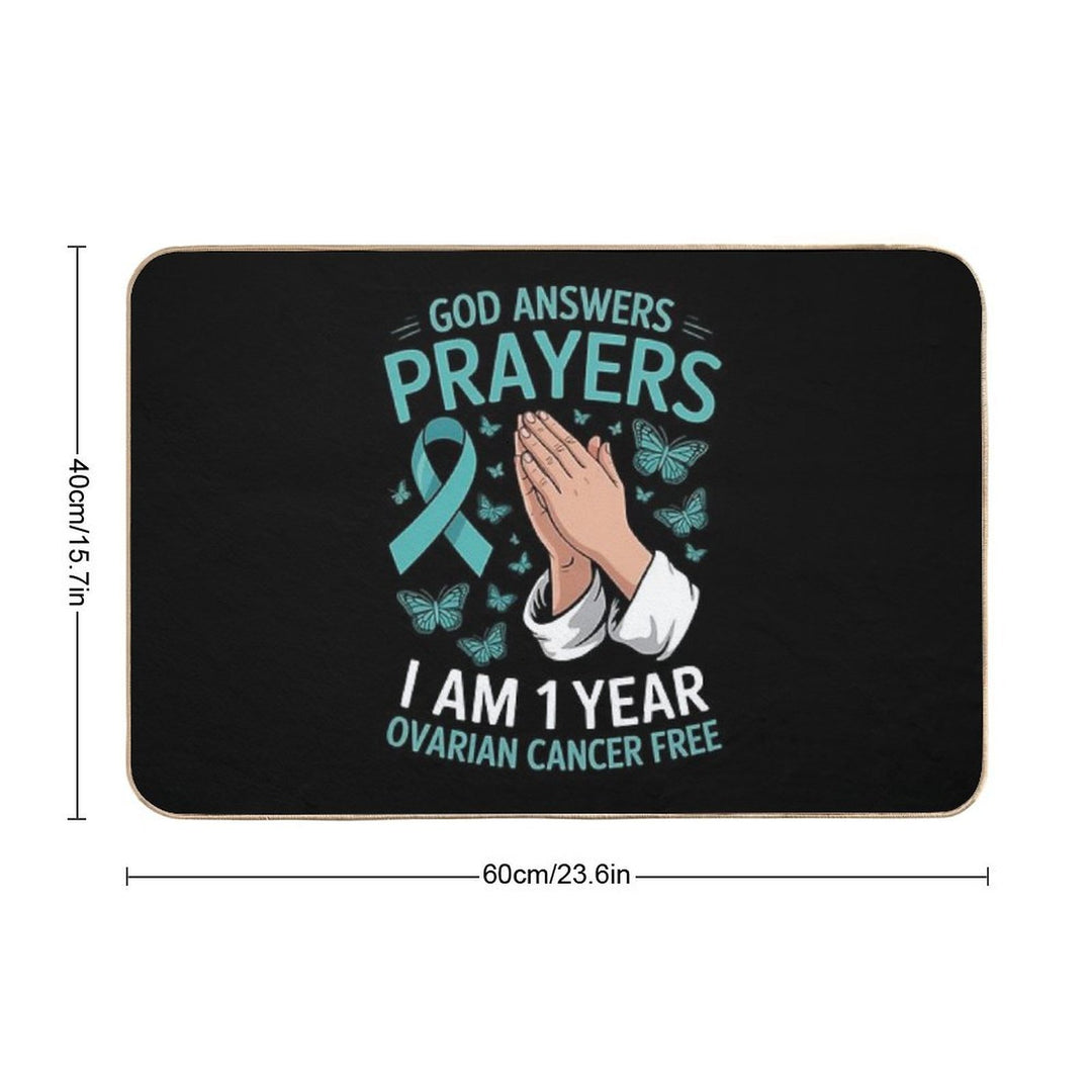 1 Year Ovarian Cancer Free God Prayer Cancer Awareness  Eco-Friendly Bath Mat