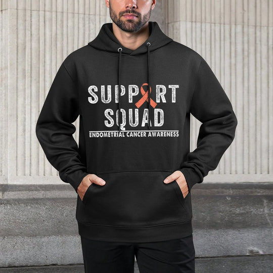 Support Squad Peach Ribbon Endometrial Cancer Awareness Machine Washable Hoodie