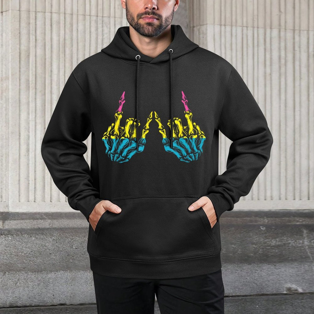 Skeleton Rock Hand LGBT-Q Cool Pansexual Pride Pan Relaxed Fit Hoodie