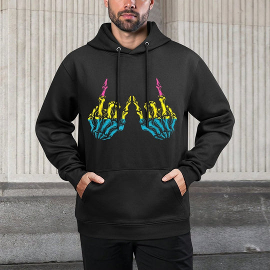 Skeleton Rock Hand LGBT-Q Cool Pansexual Pride Pan Relaxed Fit Hoodie