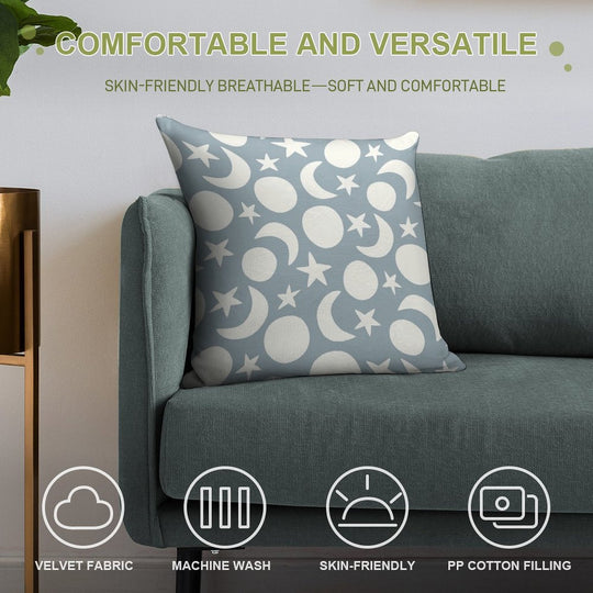 Scandi Style Moon And Stars Cream on Blue Soft Multiple Sizes Throw Pillow