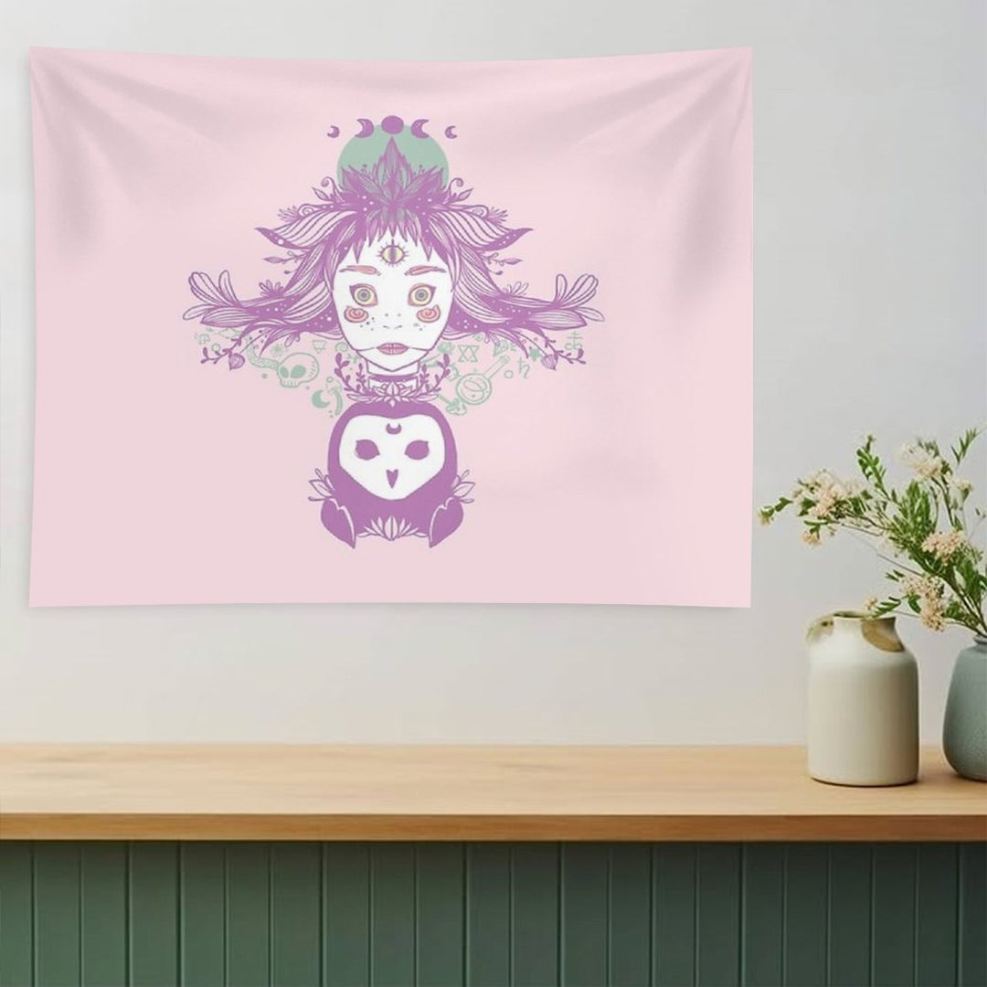 Third Eye Witch With Owl Fantasy Art Tapestry