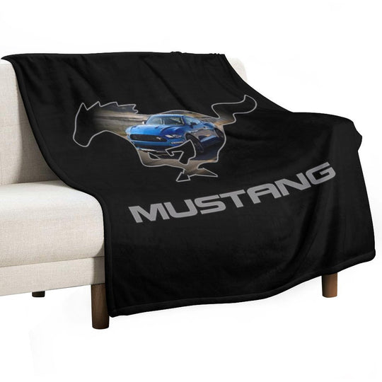 Ford Mustang GT Logo Emblem Design (Blue on Black) Velvety-soft Throw Blanket