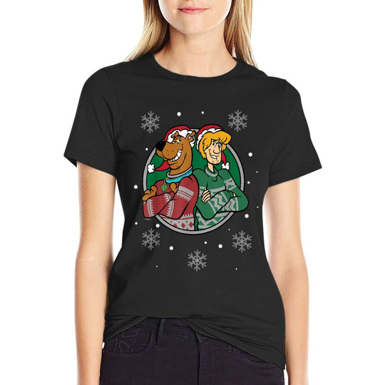 Christmas Scooby Doo Shaggy Arms Crossed Snowing  High-quality Stitching T-Shirt
