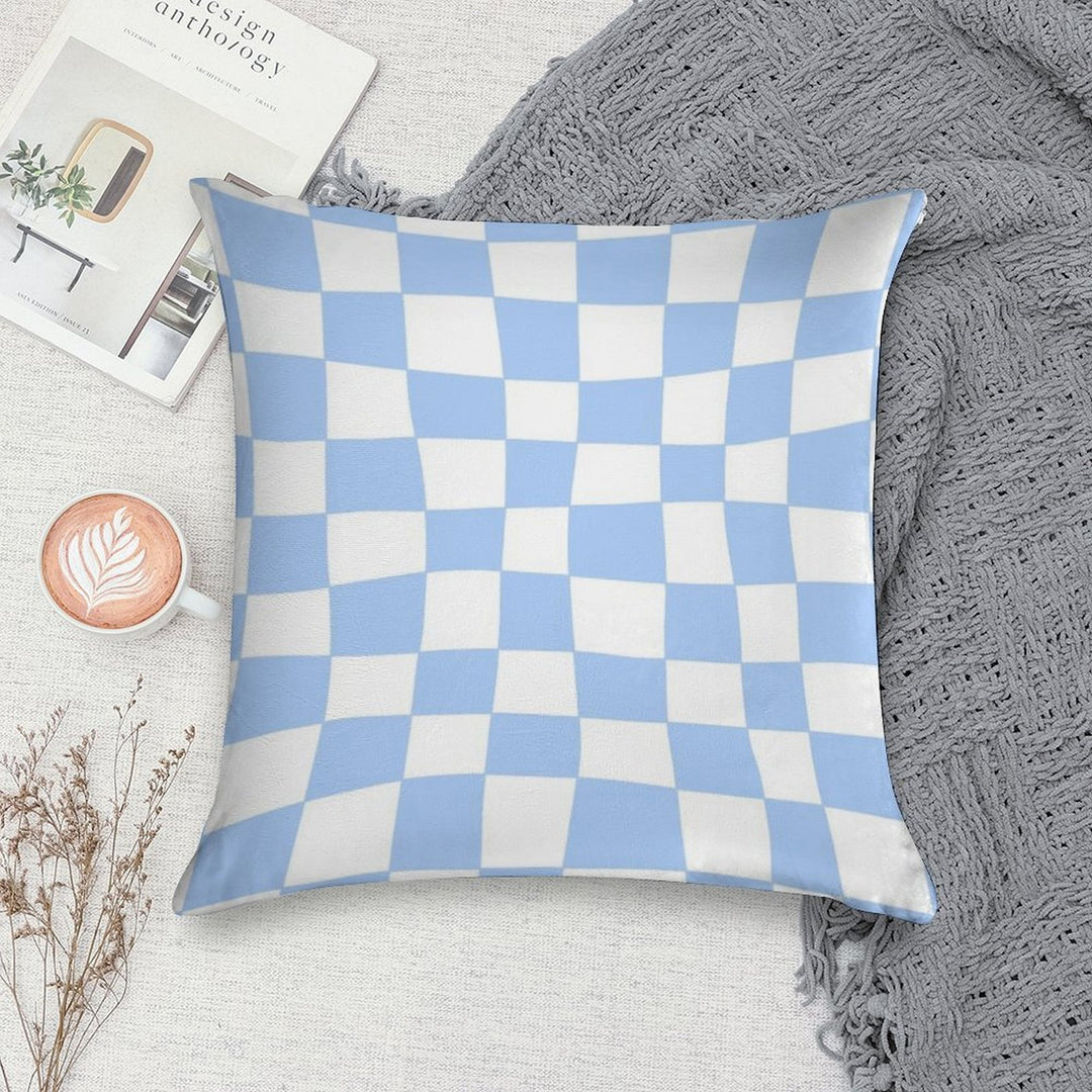 Hand Drawn Checkerboard Pattern (sky Bluewhite) Soft Hidden Zipper Throw Pillow