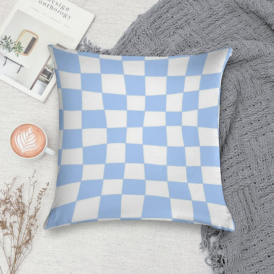 Hand Drawn Checkerboard Pattern (sky Bluewhite) Soft Hidden Zipper Throw Pillow