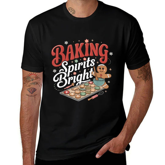 Baking Spirits Bright Funny Christmas Holiday Cookie Baker  Ribbed Collar T-Shirt