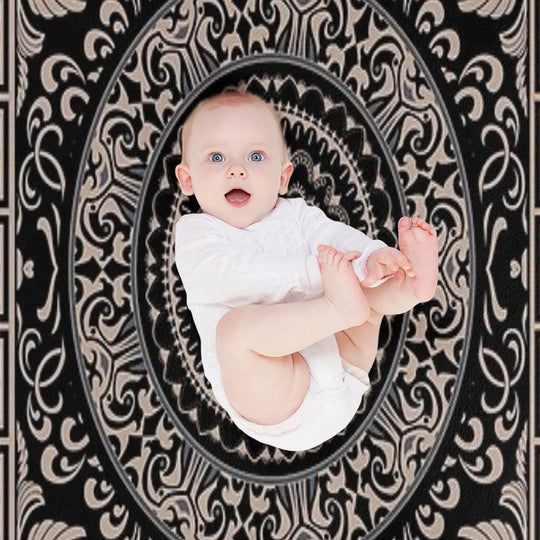 Ornate Baroque Black Khaki Greek Key Sustainable Throw Blanket