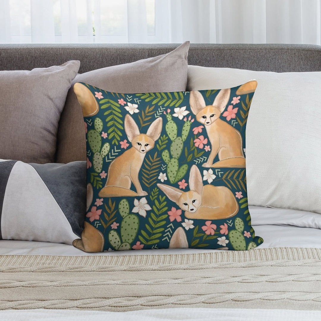 Fantastic Fennec Foxes on Navy Soft Decorative Cover Throw Pillow