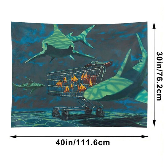 Sharks with Trolley Banksy Painting Tapestry