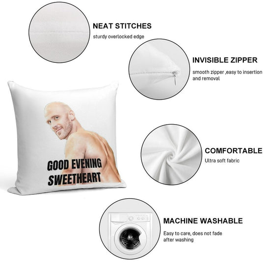 Johnny Sins Good Evening Sweetheart Soft Short Plush Fabric Throw Pillow