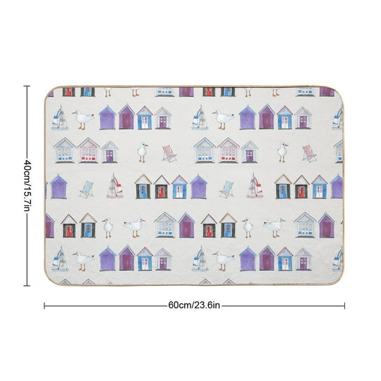 Beach Huts, Bournemouth - on Grey - Watercolour Pattern by Cecca Designs  Eco-Friendly Bath Mat