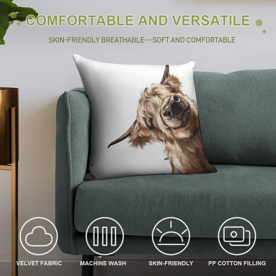 Sneaky Highland Cow Soft Easy Maintenance Throw Pillow