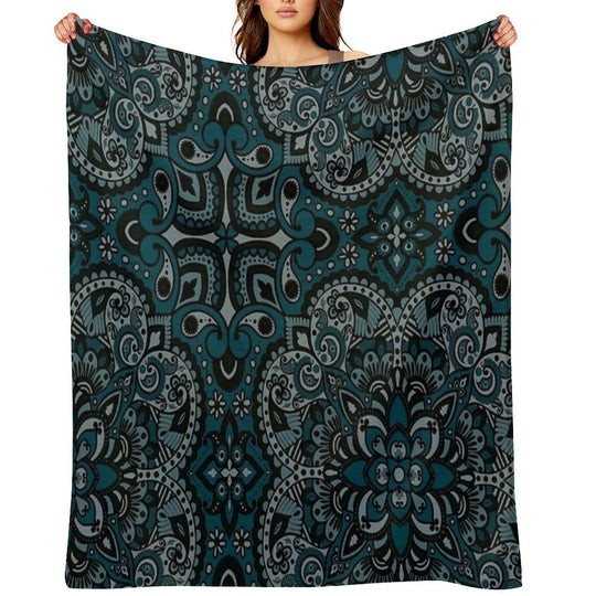 Floral Mandala Repeat Pattern - Teal Quick-dry Throw Blanket