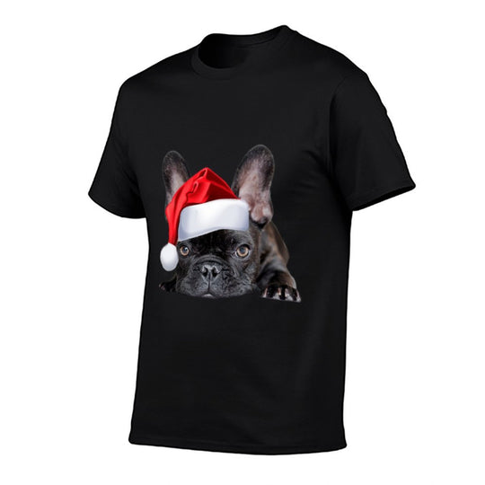 Cute French Bulldog Santa Hat Frenchie Image Christmas Gift Sweatshirt  Tagless Design T-Shirt