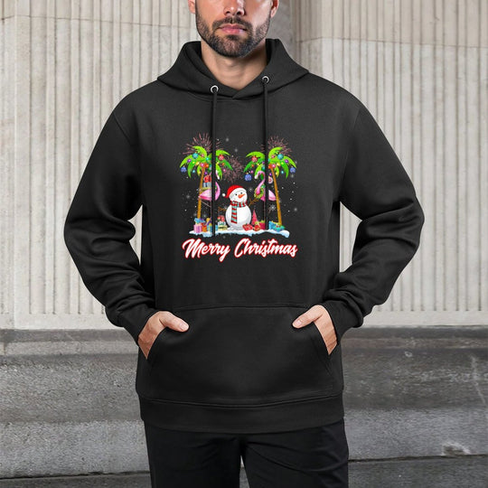 Merry Christmas Flamingo Xmas Palm Tree Light Tropical Pilling-Resistant Hoodie