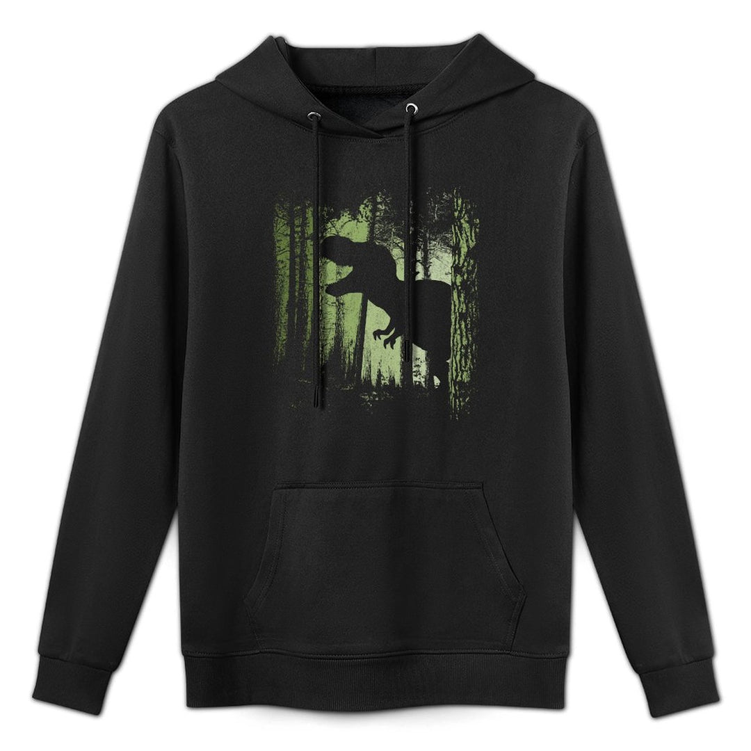 T-Rex Shadow in Twilight Forest Tyrannosaurus Silhouette Relaxed Fit Hoodie