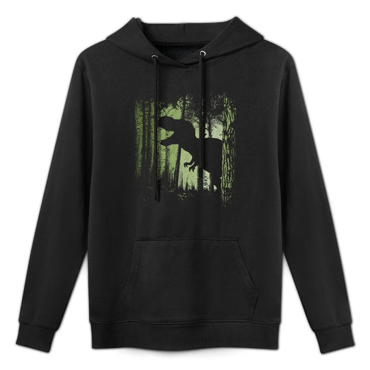 T-Rex Shadow in Twilight Forest Tyrannosaurus Silhouette Relaxed Fit Hoodie