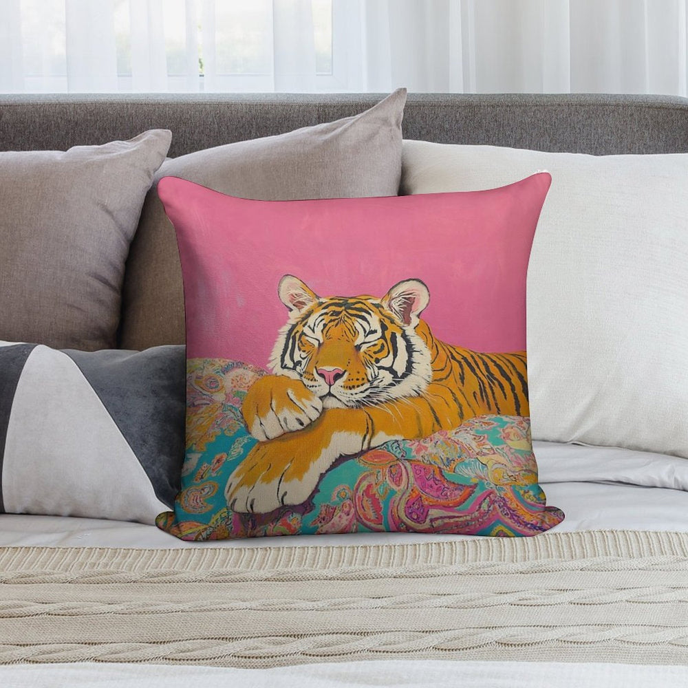 Pink Maximalist Tiger Preppy Painting Soft Anti-Pilling Throw Pillow