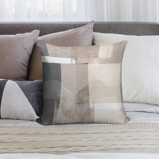 Grey And Beige Geometric Abstract Building Blocks Soft Home Decor Throw Pillow