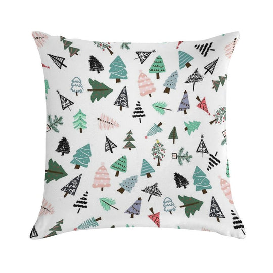 Cute Whimsical Christmas Trees Pattern Illustration Soft Shrink-Resistant Throw Pillow