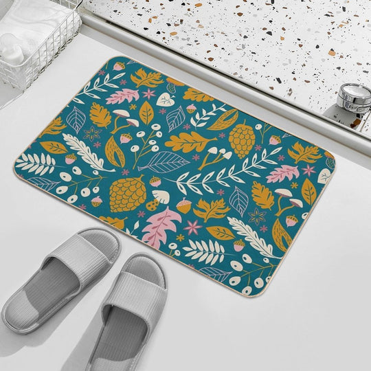Fall Foliage in Gold + Blue  Multi-Purpose Bath Mat