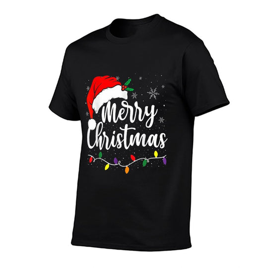 Merry Christmas Lights Red Santa Hat Xmas Family Men Women  Easy-care T-Shirt