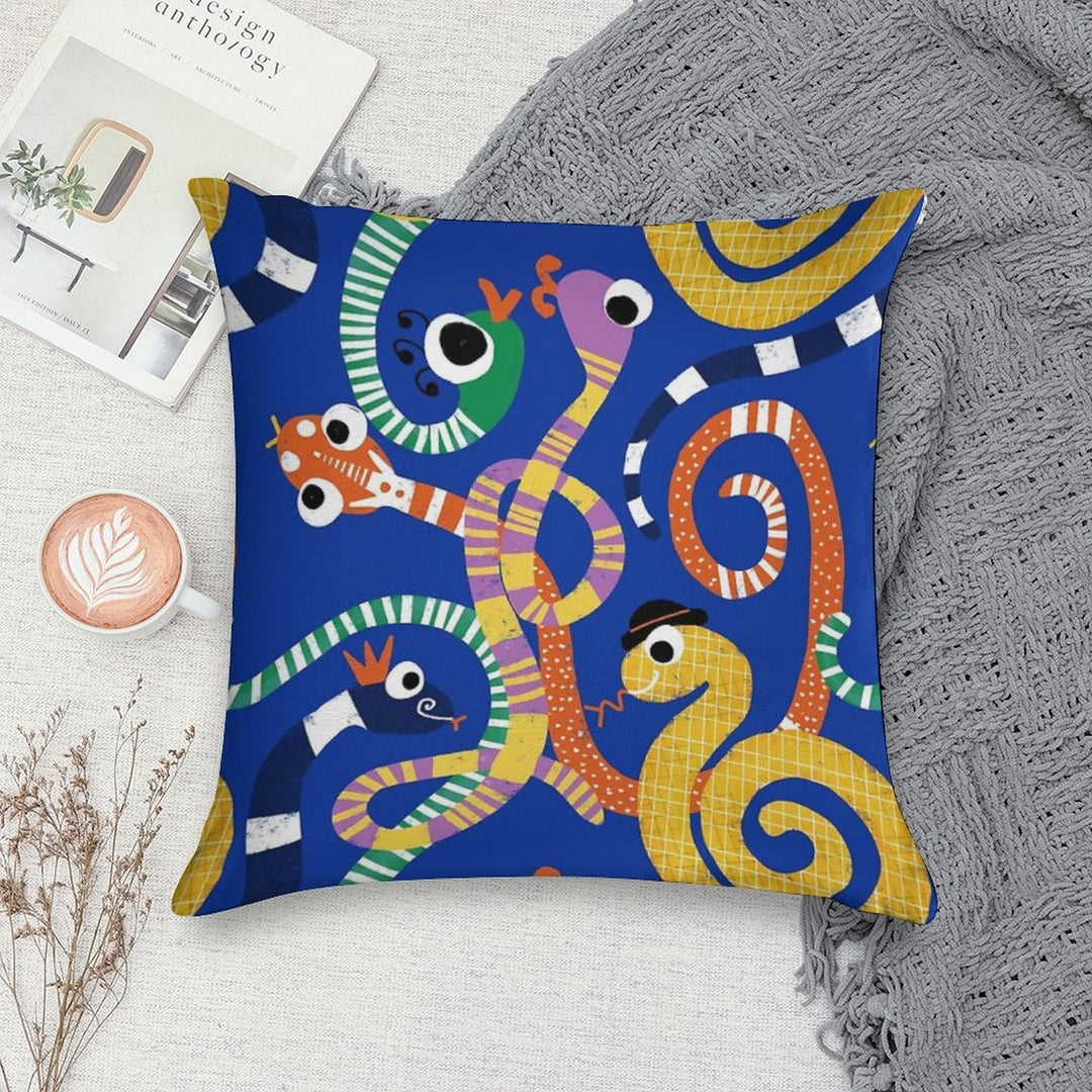 Cute Crazy Snakes Electric Blue Soft Short Plush Fabric Throw Pillow