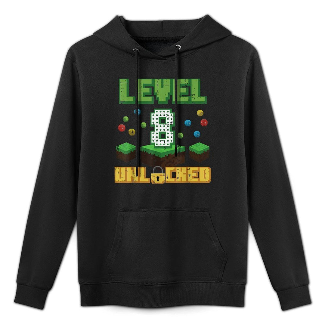 Level 8 Unlocked Pixel Gamer 8th Birthday Gaming Boys Kids Durable Construction Hoodie