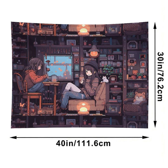 Anime Girls, Pixel Art- Cozy Tapestry