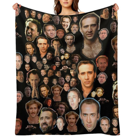 Nicholas Cage Faces Pattern - Nicolas Cage - Nick Cage - Nic Cage Faces Pattern Plush Throw Blanket