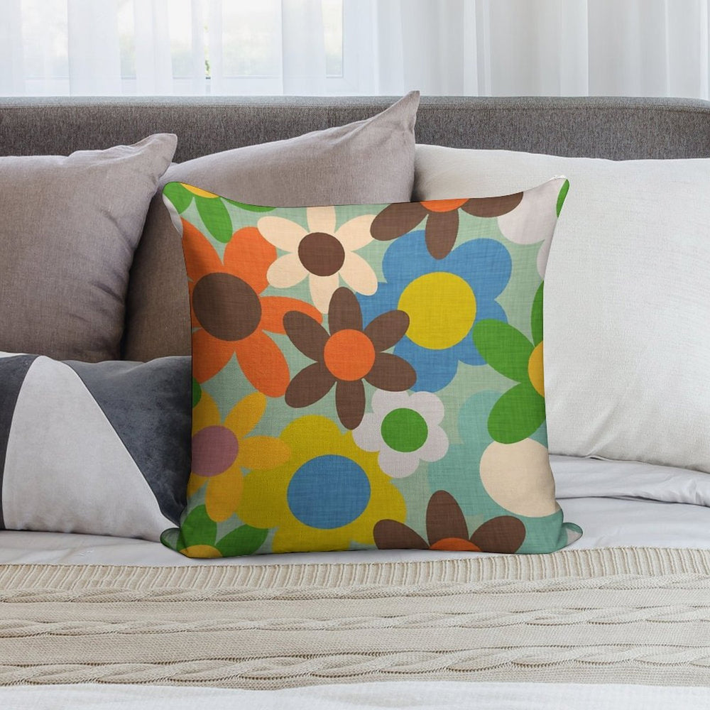 70s Floral Blue Soft Warmth Comfort Throw Pillow