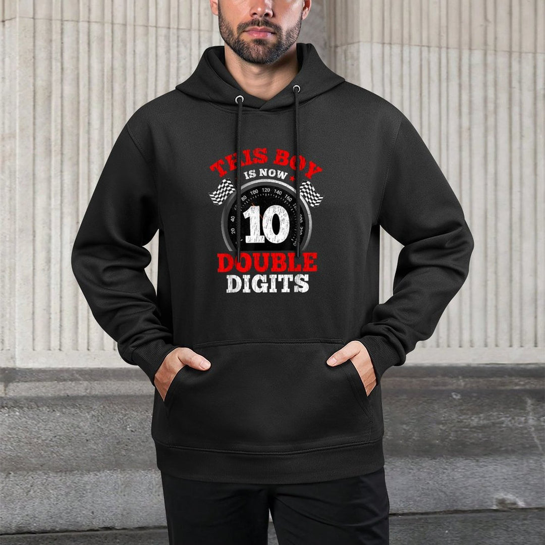 10th Birthday Racing Car This Boy Is Now Double Digits Medium-Weight Fabric Hoodie