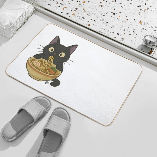 Black Cat Eating Ramen - Noodle Cat Japanese Kawaii Ramen Neko  Fade-Resistant Bath Mat