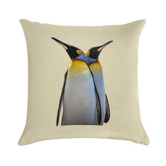 Two King Penguins on The Beach  Unique Photo Art Soft High-Density Material Throw Pillow