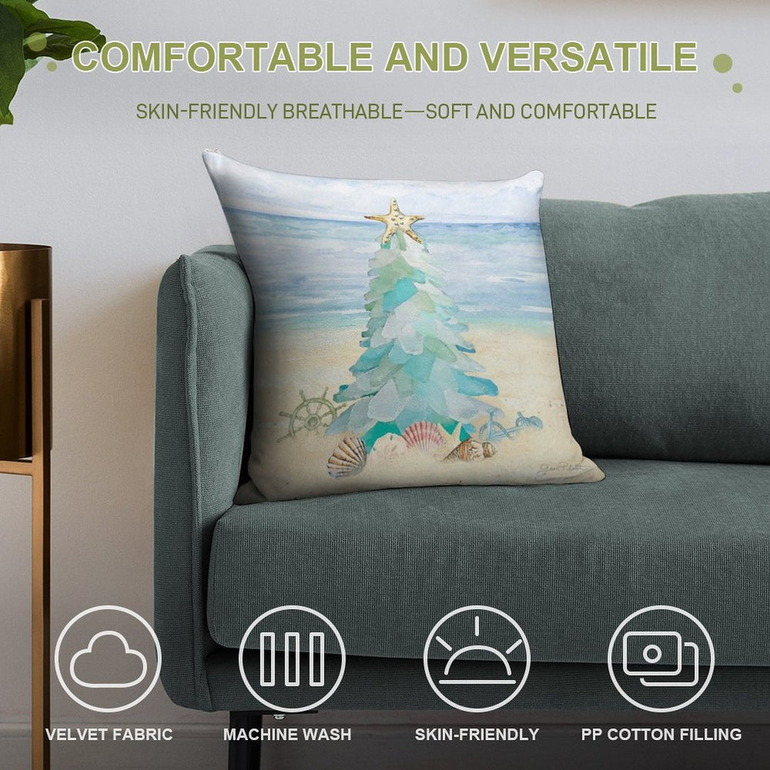 Coastal Seaglass Christmas Tree B Soft Warmth Comfort Throw Pillow