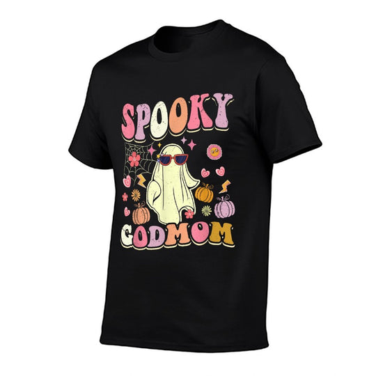 Spooky Godmom Groovy Ghost Halloween Funny Godmother  High-quality Stitching T-Shirt