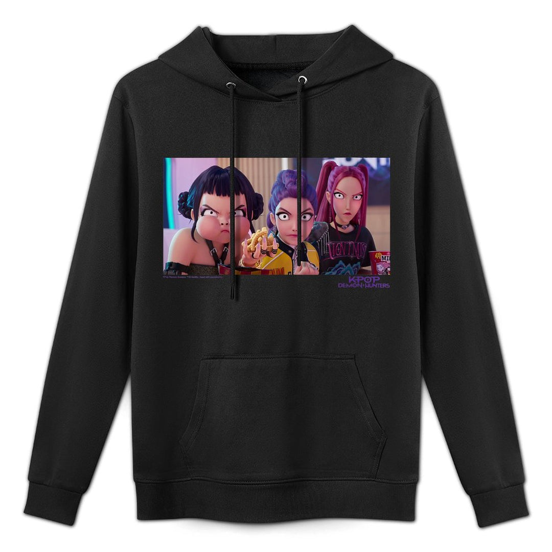 Womens Kpop Demon Hunters Huntrx Interrupted Snack Time Scene Adjustable Hood Hoodie