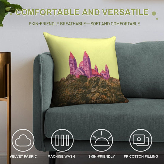 Speyer Cathedral, Elegant City View, Romanesque Architecture, Nostalgic Soft Short Plush Fabric Throw Pillow