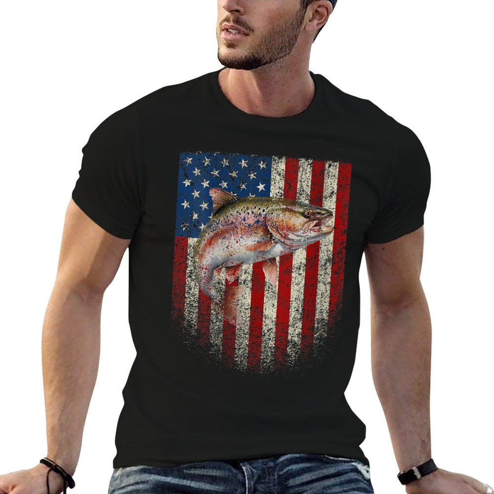 Womens American USA Rainbow Trout Fishing Red White Blue  Breathable T-Shirt