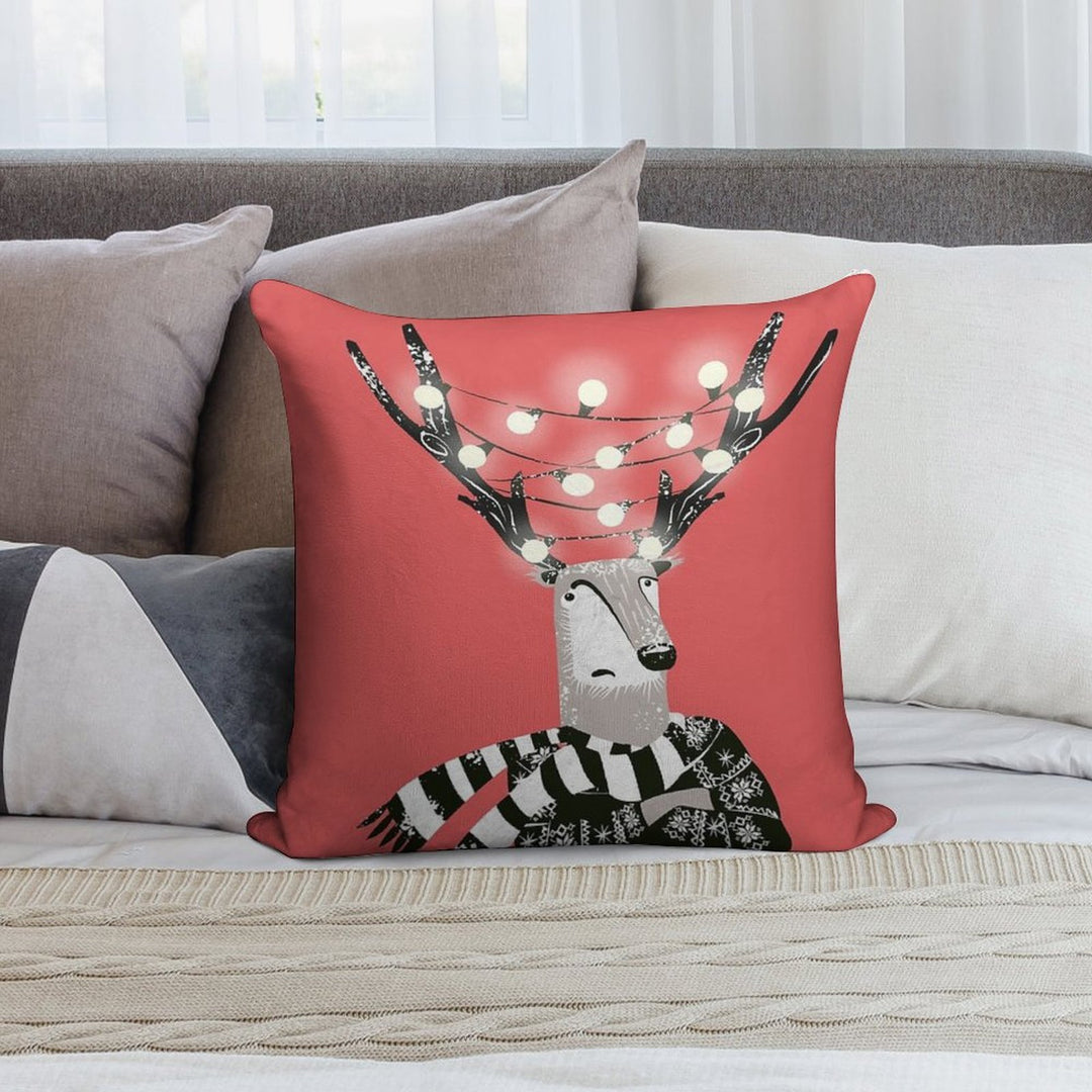Christmas Bright Reindeer Soft Short Plush Fabric Throw Pillow