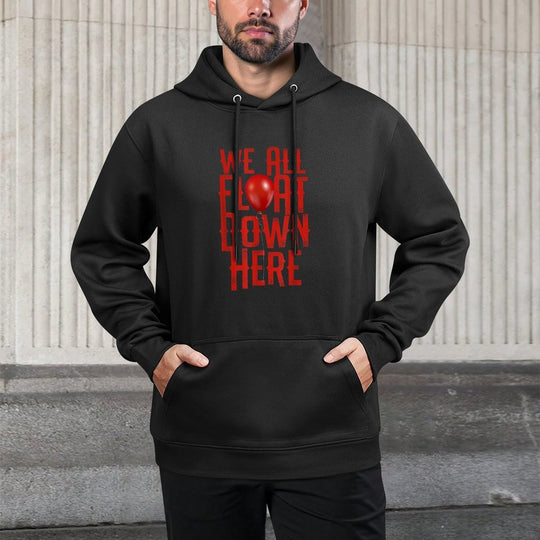 We All Float Down Scary Halloween Themed Colorfast Hoodie