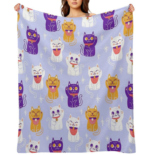 Lucky Kitty Cats Maneki-Neko Waving Beckoning Cat Shrink-resistant Throw Blanket