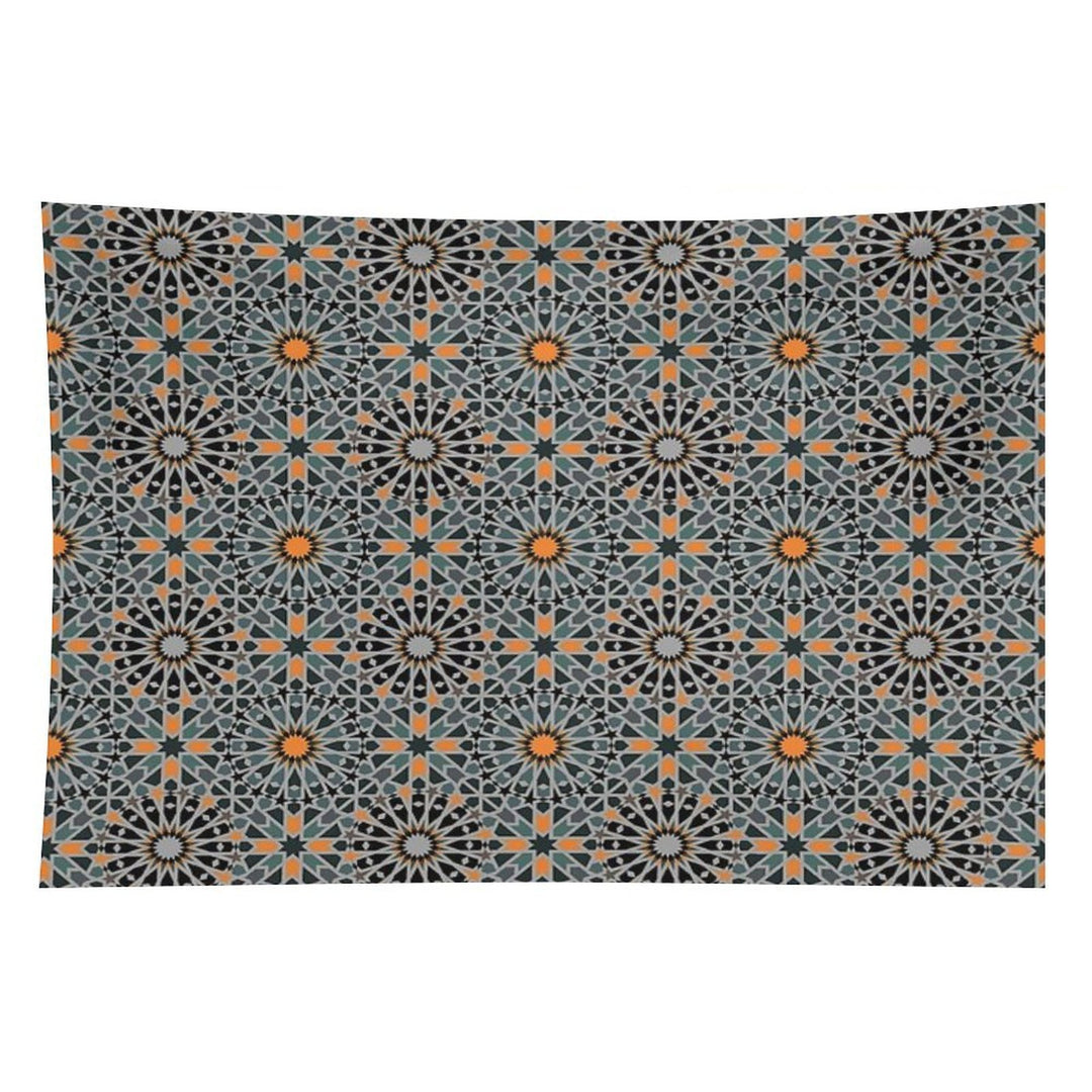 Celestial Illumination Orange Stars in Geometric Night Tapestry