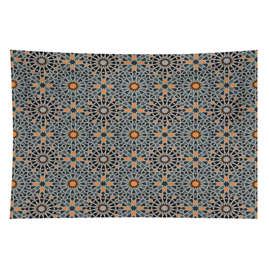 Celestial Illumination Orange Stars in Geometric Night Tapestry