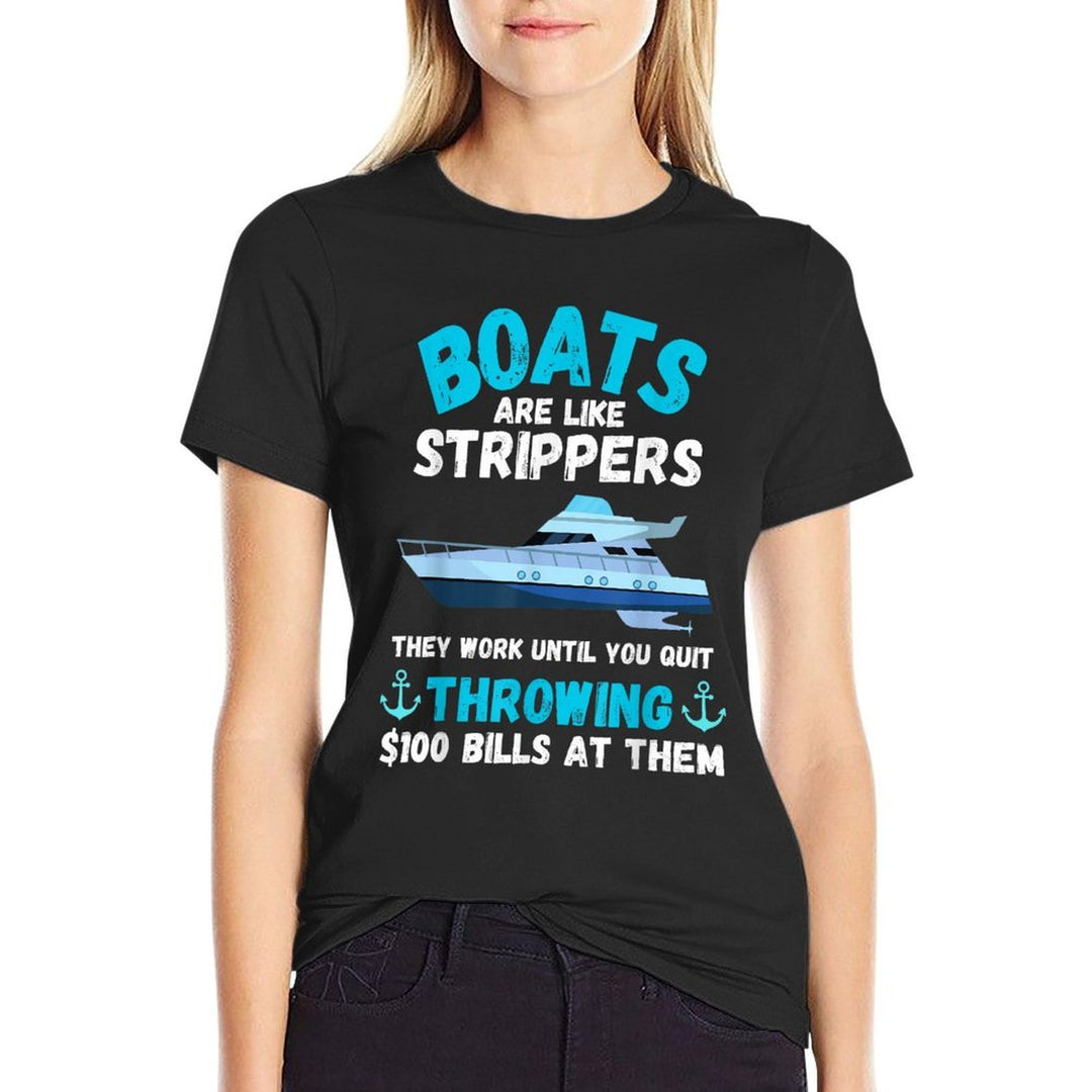 Boating Boat Owner Boats Are Like Strippers Pontoon Funny  Ribbed Collar T-Shirt