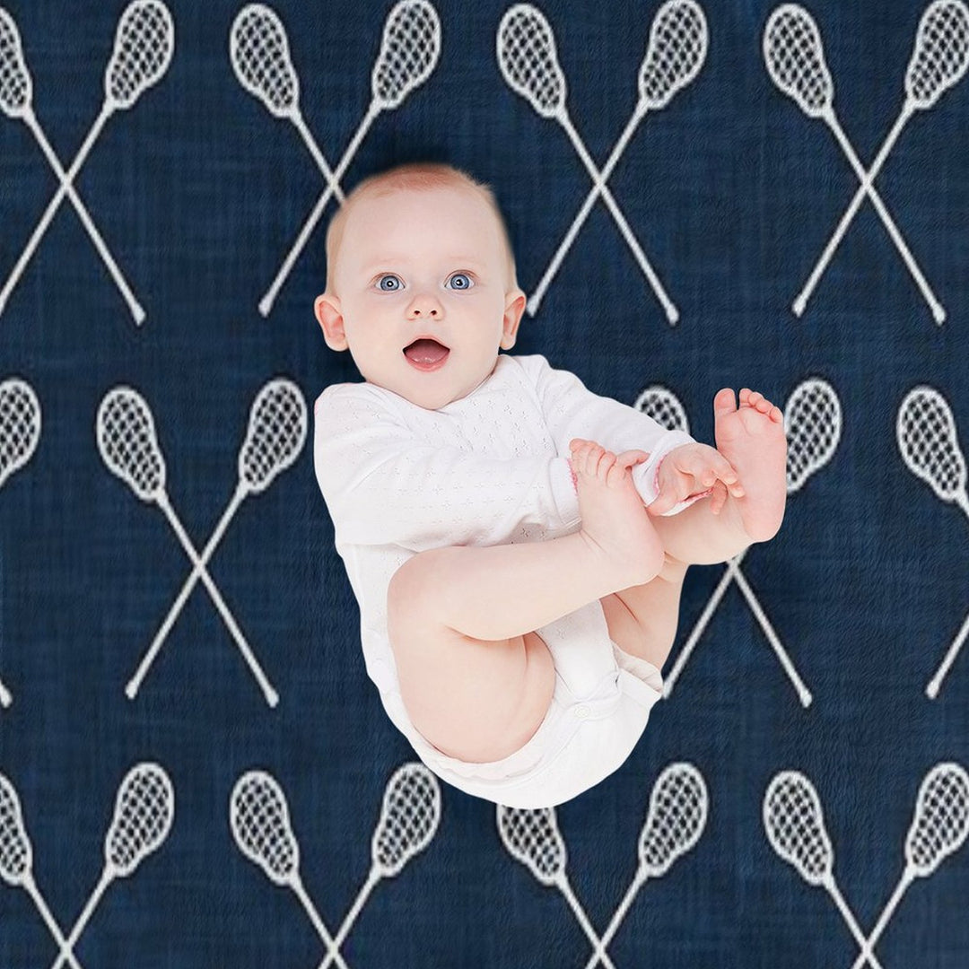 Lacrosse Crossed Sticks - Navy Durable Throw Blanket